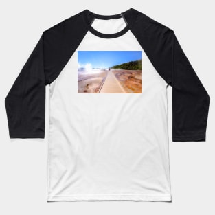 Boardwalk to the Grand Prismatic Yellowstone Wyoming Baseball T-Shirt